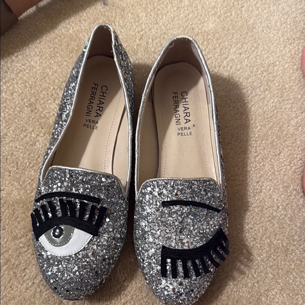 Chiara Ferragni Glitter Eye Embellished Loafers